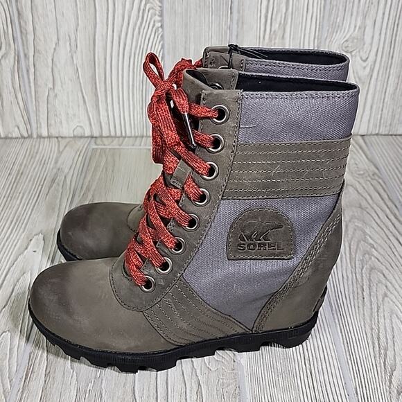 Sorel Lexie Wedge Quarry Grey Leather Boot Womens Size 5.5 NEW - Picture 5 of 13